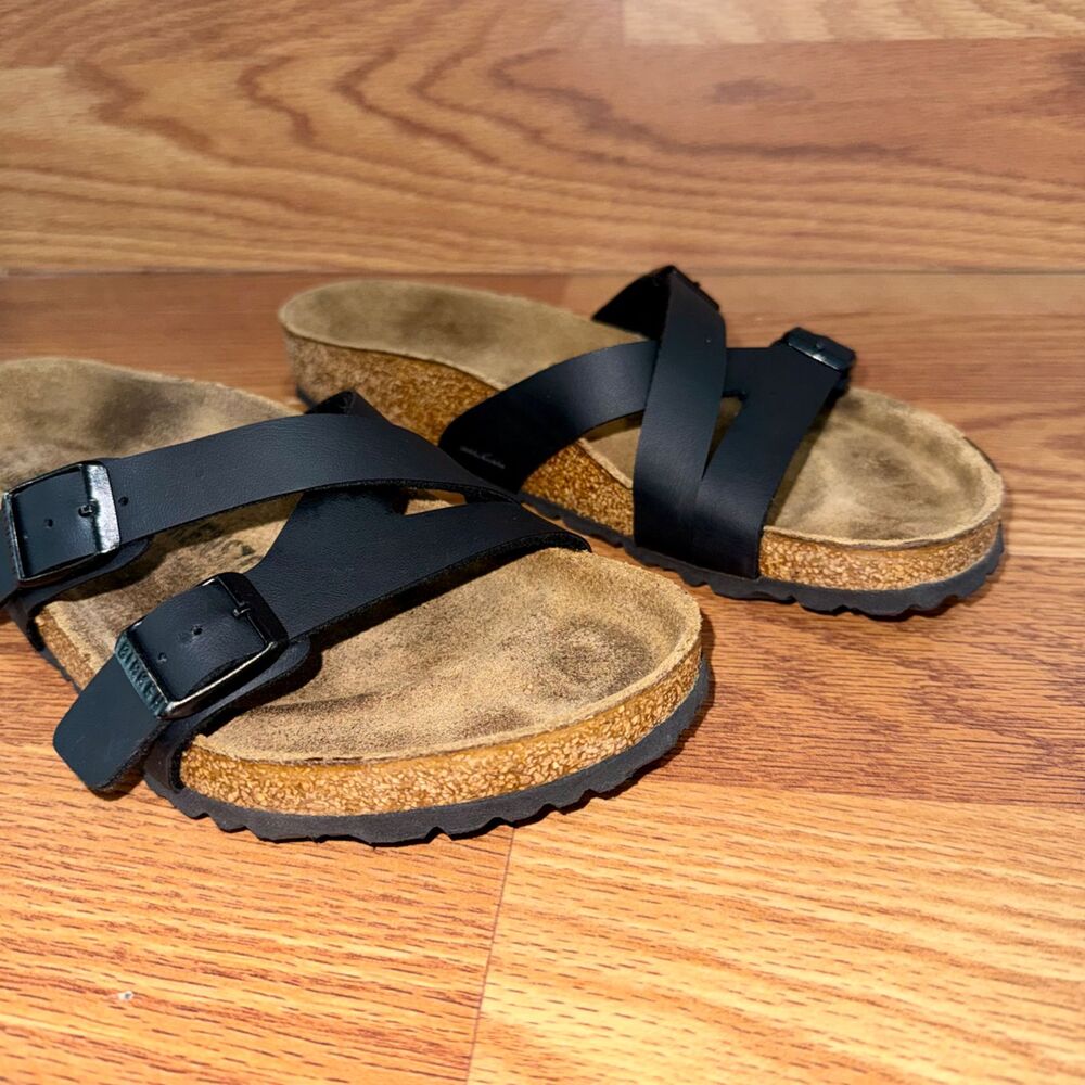 Birkenstock Yao Black Birko-Flor Sandals EU 39 US 8 Asymmetrical Comfort - Picture 2 of 9